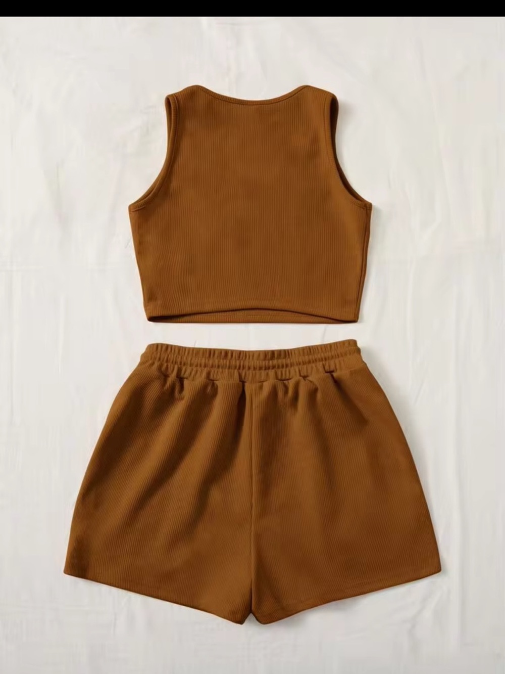 Women’s Ribbed Drawstring Shorts in Brown - Picture 2 of 8
